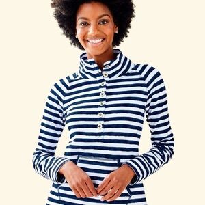 Lilly Pulitzer UPF 50+ Captain Popover Bright Navy Positano Stripe